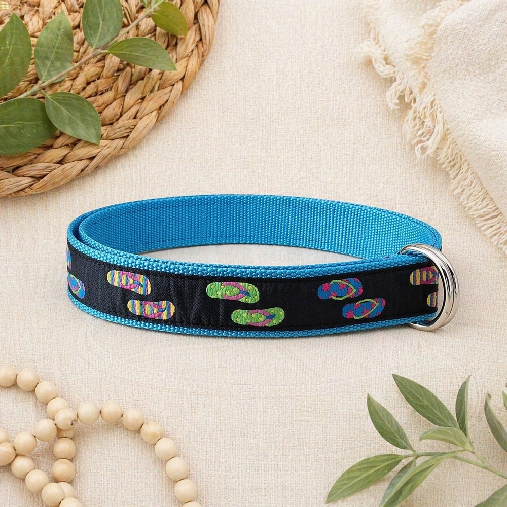 Douglas Paquette Flip Flop Belt L Blue Preppy Boho Coastal Beachcore Summer Fun